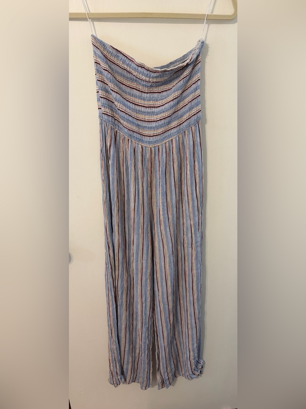 Mustard Seed Medium Striped Strapless Jumpsuit in Blue & Tan
